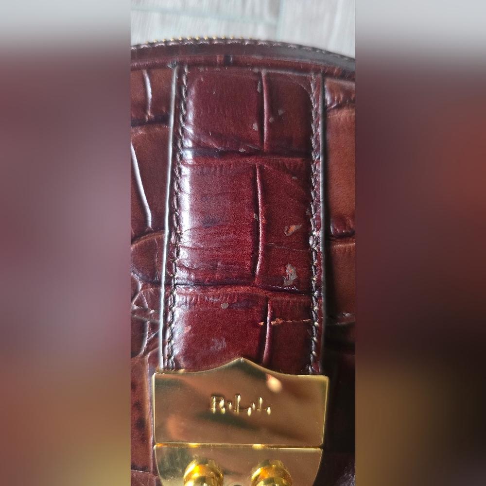 Vintage Brown Lauren Ralph Lauren Croc Embossed Leather Crossbody Gold Hardware - Picture 10 of 16